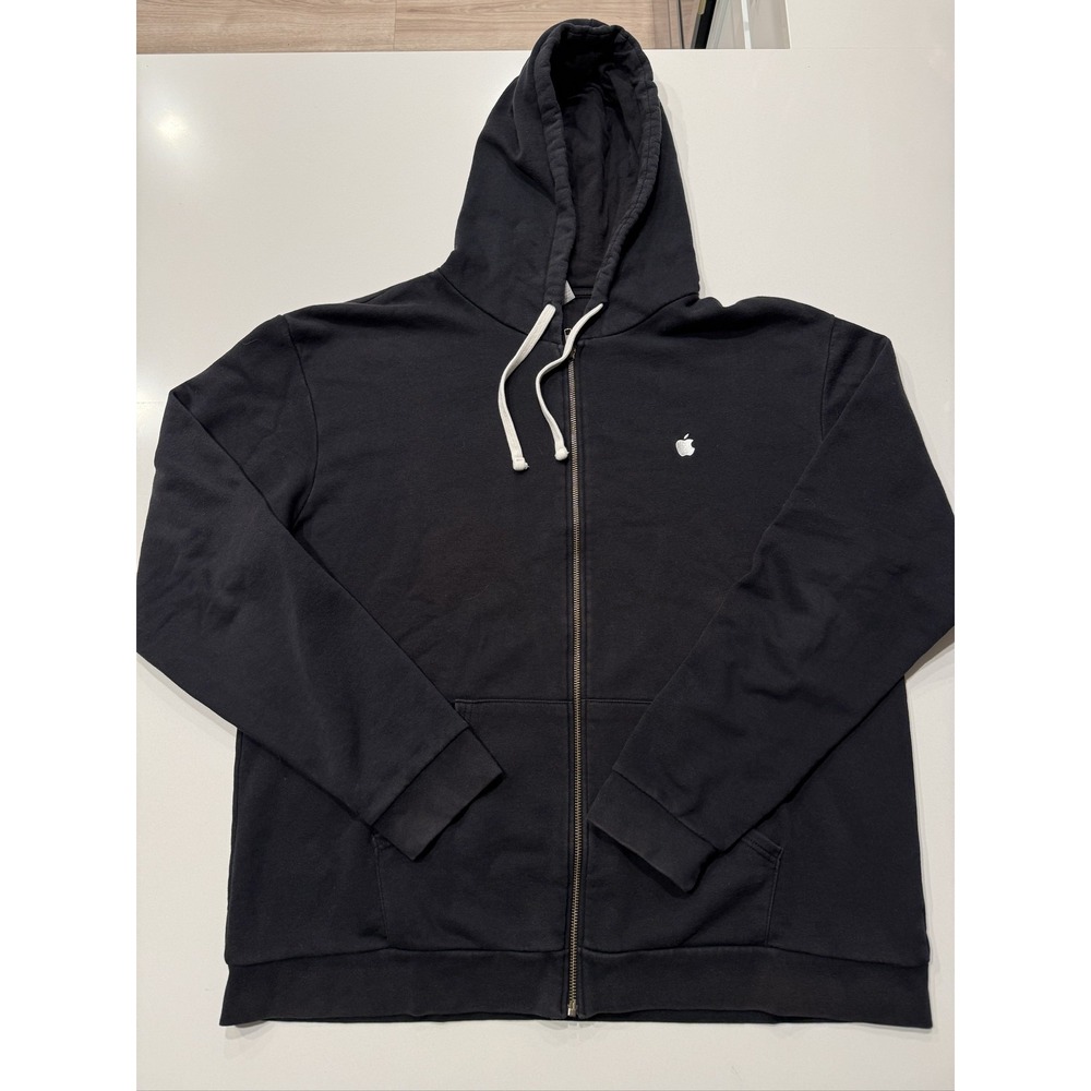 Apple Logo Full Zip Hoodie Men's Black XXL Cotton Blend Hooded Sweatshirt